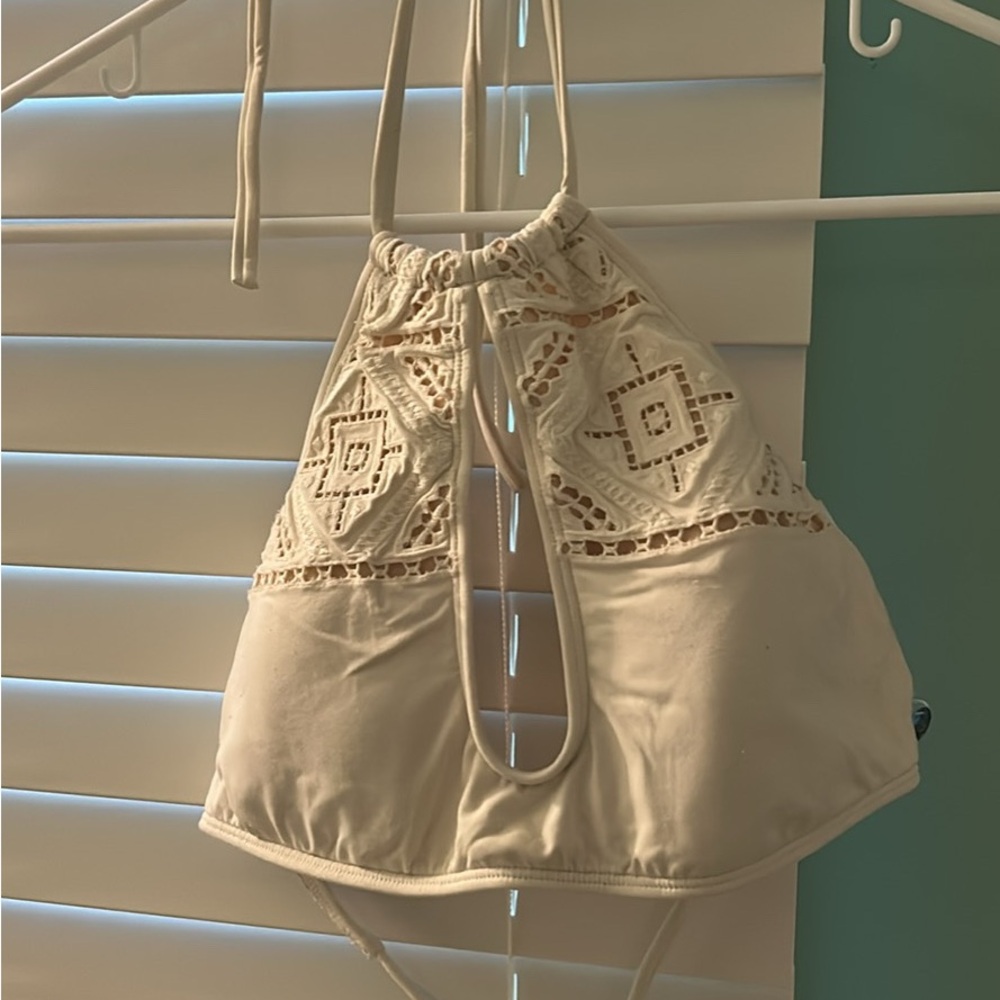 Billabong Cream Bikini Top with Crochet Accents